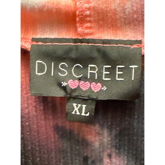 Discreet ❤️❤️❤️ Salmon Pink & Black Tie Die Thin Rayon Spandex Blend Long Sleeve - Picture 4 of 5